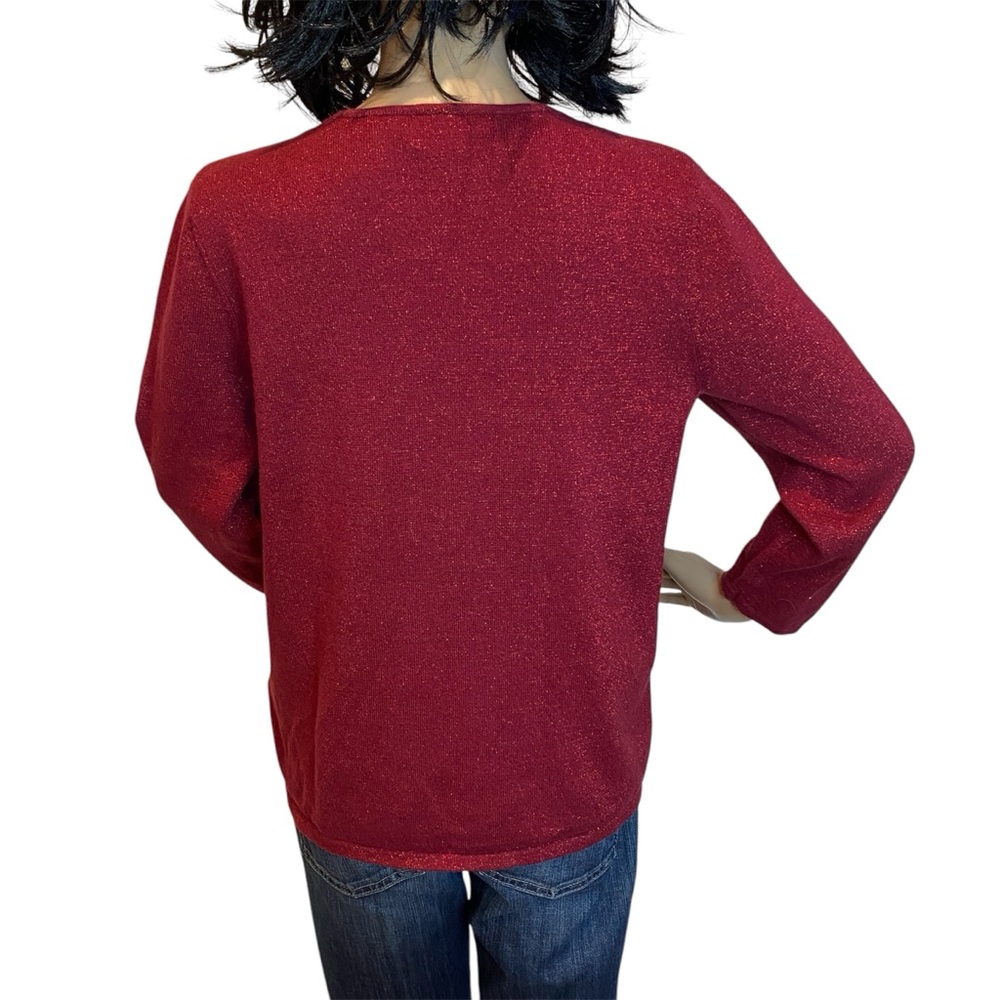 Alfred Dunner Sparkly Embellished Shimmery V-Neck Sweater Top Maroon Small VGC - Picture 3 of 4